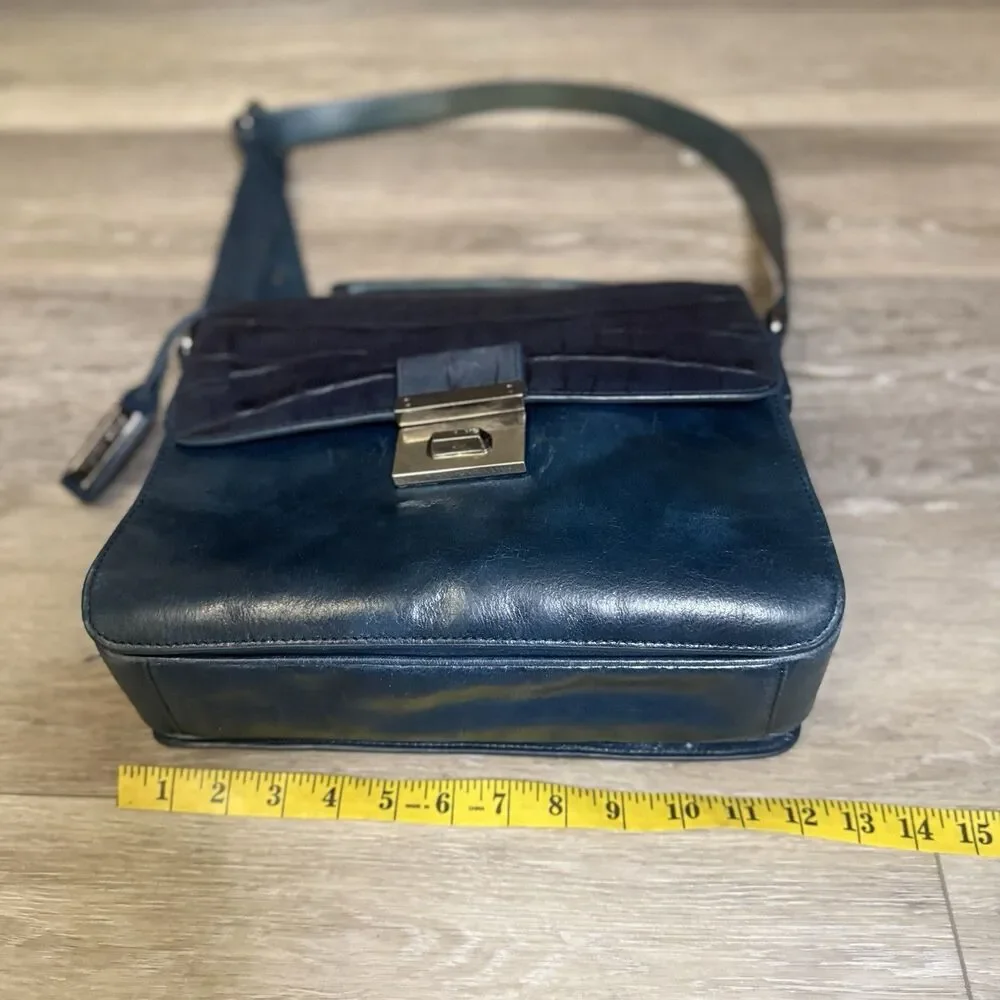 Badgley Mischka Green Croc Embossed Leather Flap Satchel purse Hobo